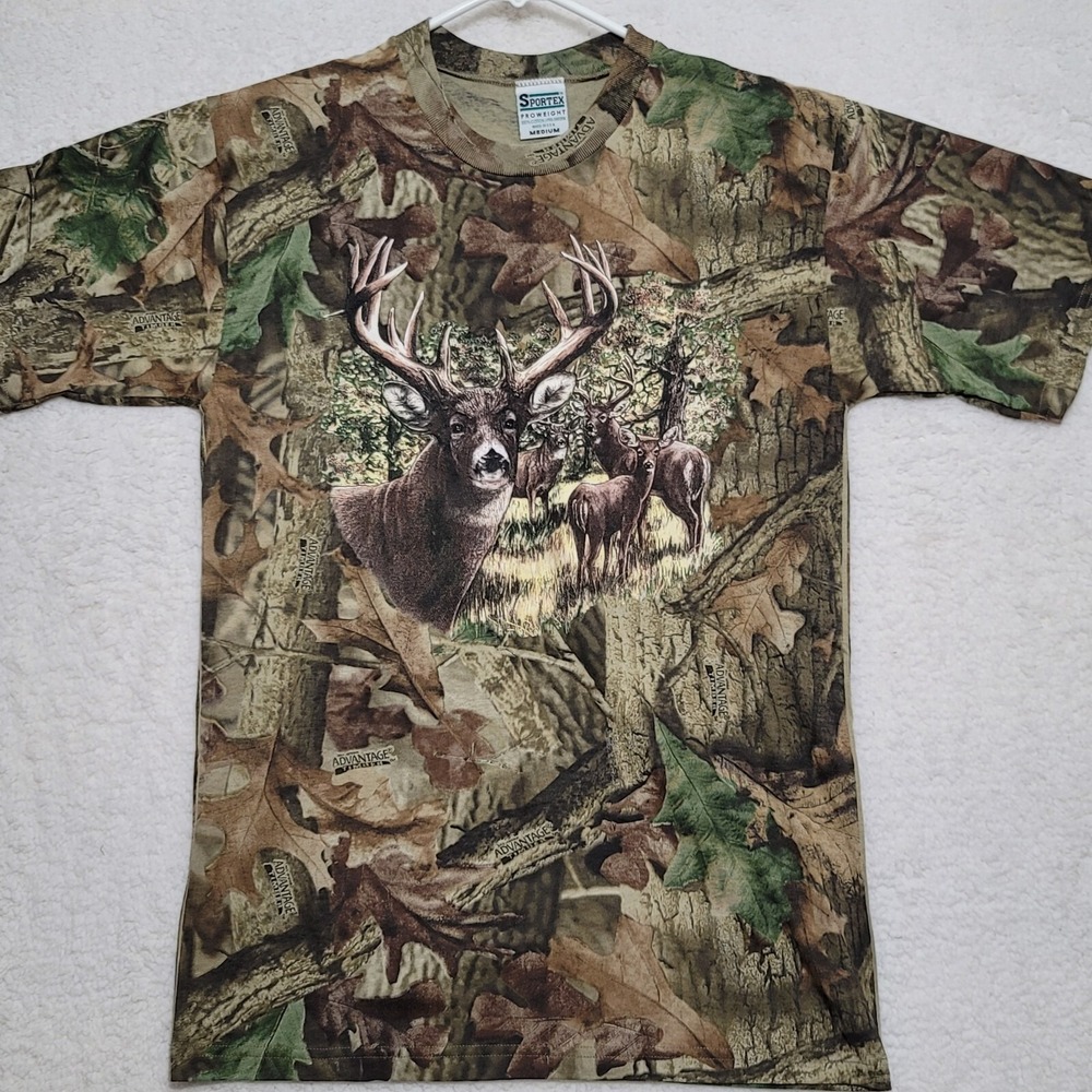 Advantage Timber Mens Camo T Shirt Size Medium Camouflage Short Sleeve Sportex